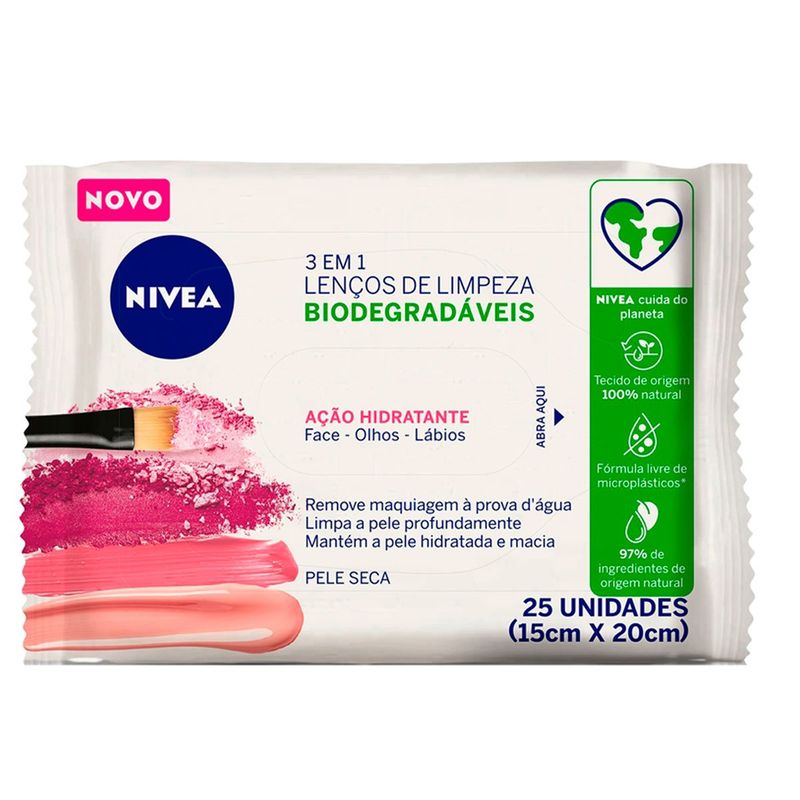 lenços de limpeza e demaquilante nivea ação refrescante 25 unidades