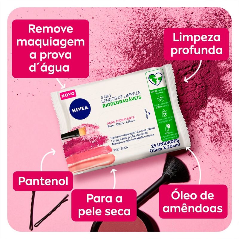 lenços de limpeza e demaquilante nivea ação refrescante 25 unidades