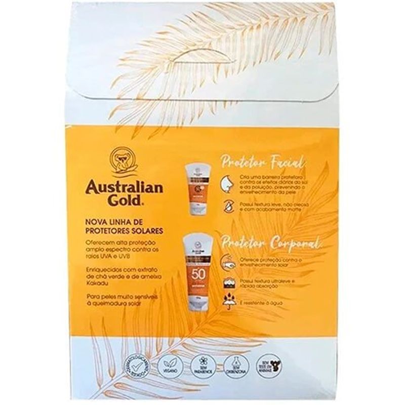 protetor solar australian gold kit facial + corporal fps50 50g-200g