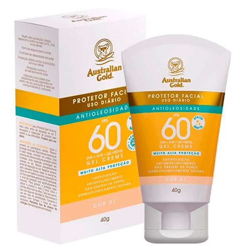 protetor solar facial australian gold fps60 cor 01 - 40g