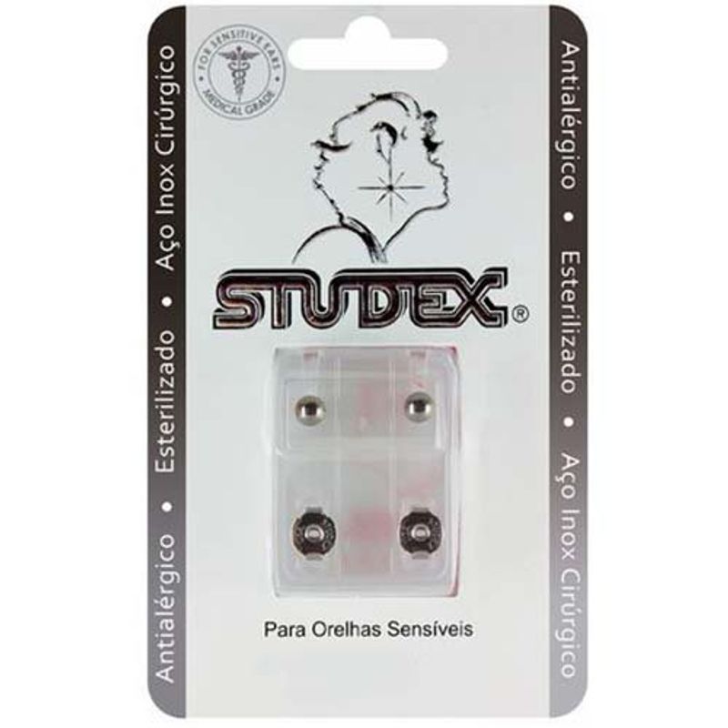 brinco antialérgico studex classic bolinha média prateado