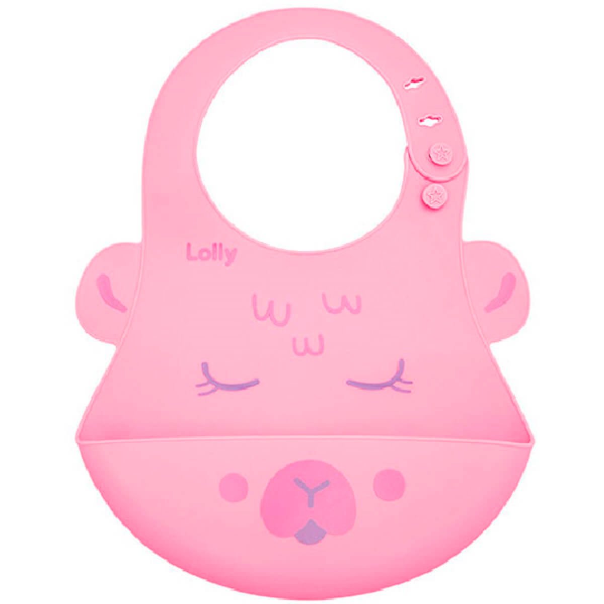 Encontraproduto.com.br - Babador Lolly Kinddy Pega-Migalhas Rosa Silicone 1 Unidade