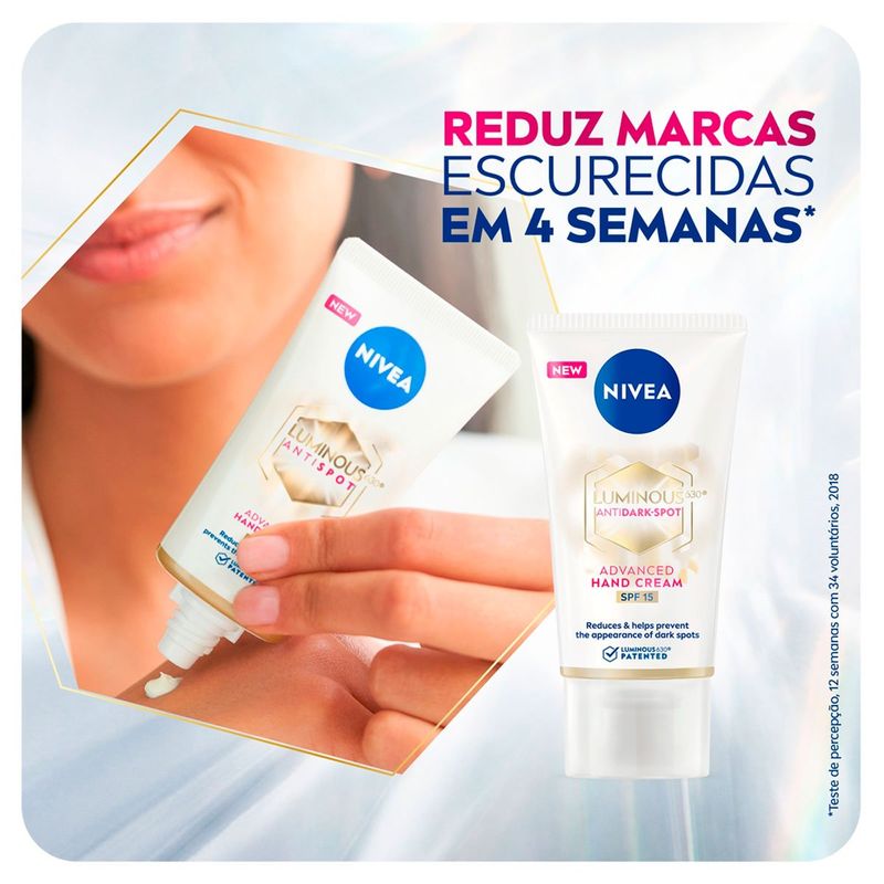 creme hidratante para mãos nivea luminous 630 fps15 50g