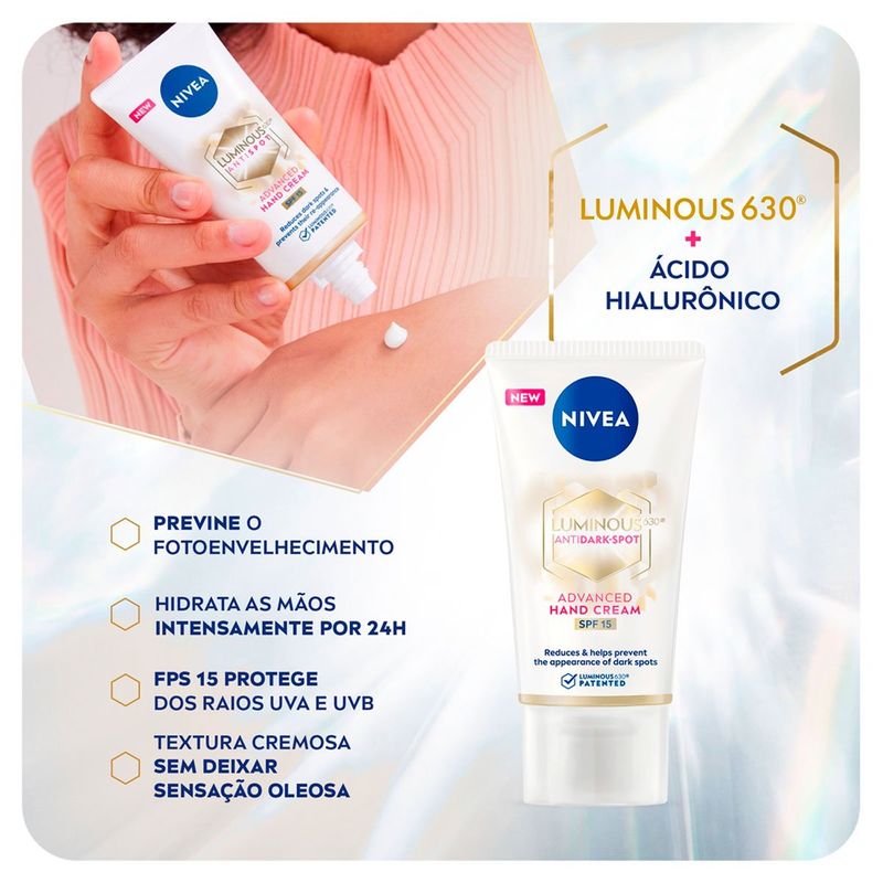 creme hidratante para mãos nivea luminous 630 fps15 50g