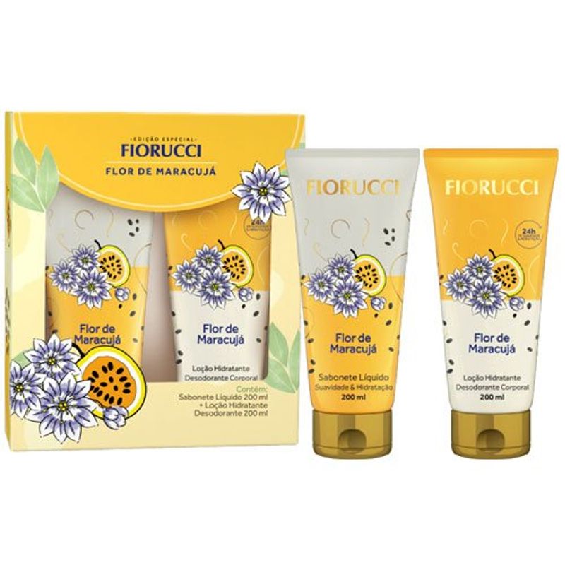 kit fiorucci sabonete líquido 200ml + loção hidratante 200ml flor de maracujá
