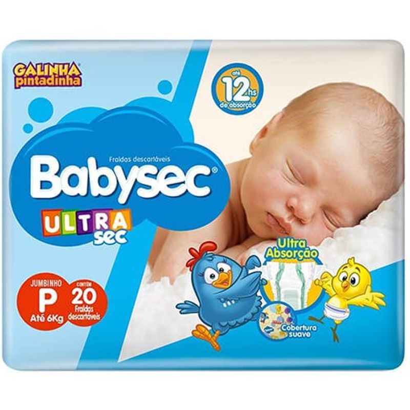 fralda infantil babysec ultra jumbinho tamanho p 20 unidades