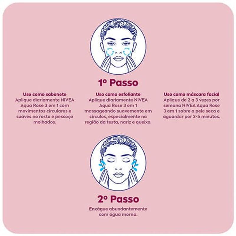 sabonete esfoliante facial 3 em 1 nivea aqua rose 150ml