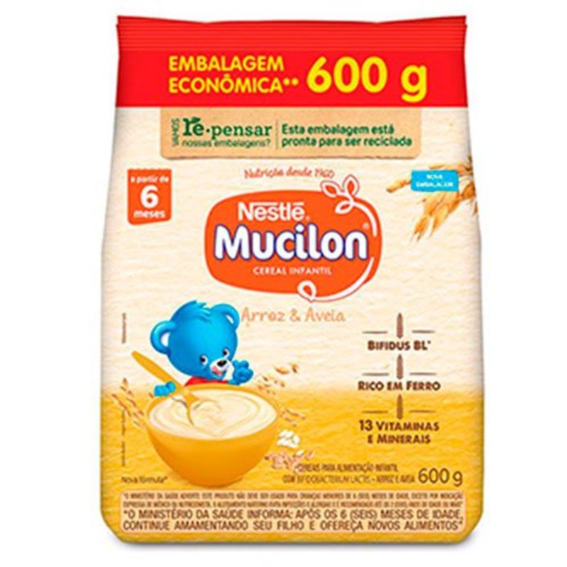mucilon arroz e aveia cereal infantil sachê 600g