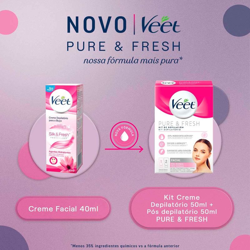 kit de depilação facial veet pure & fresh creme 50ml + creme pós-depilatório 50ml