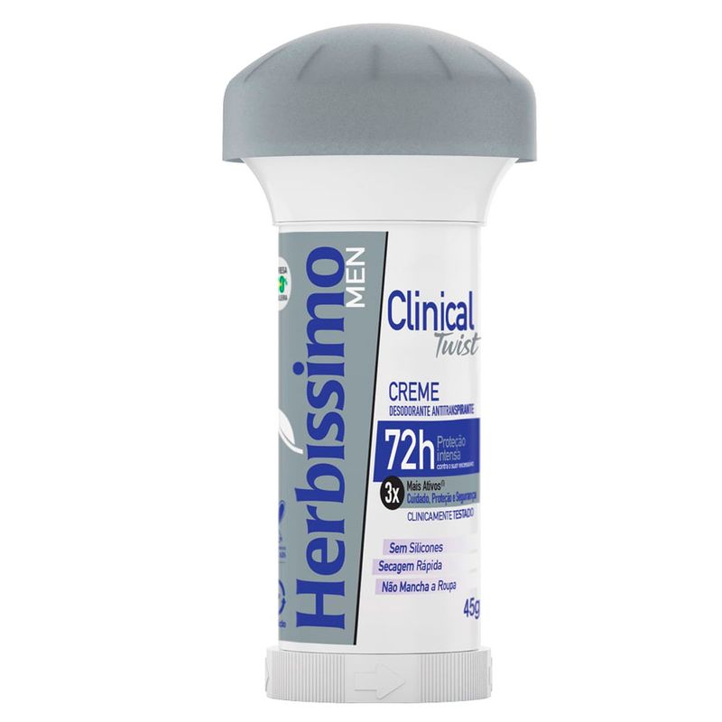 desodorante creme twist antitranspirante herbíssimo clinical men 45g