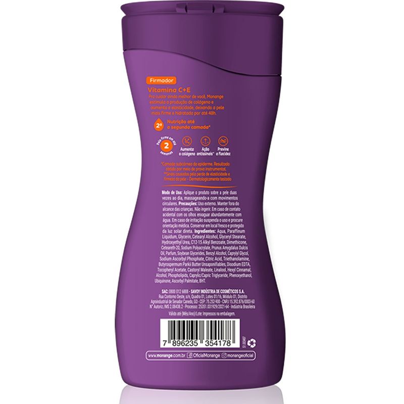 hidratante corporal monange firmador q10 vitamina c+e pele extrasseca 200 ml