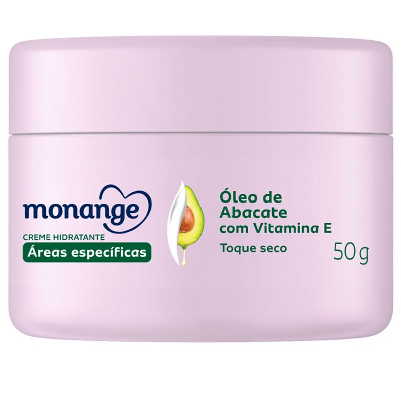 creme hidratante monange áreas específicas óleo de abacate com vitamina e 50g