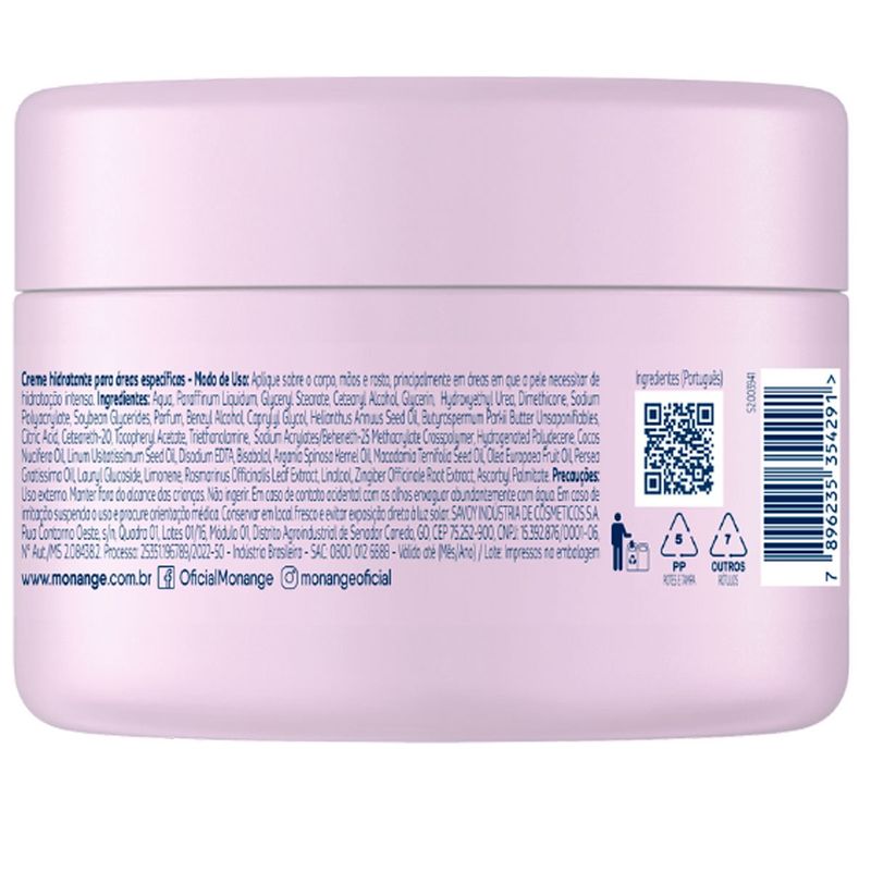 creme hidratante monange áreas específicas óleo de macadâmia com vitamina e 50g