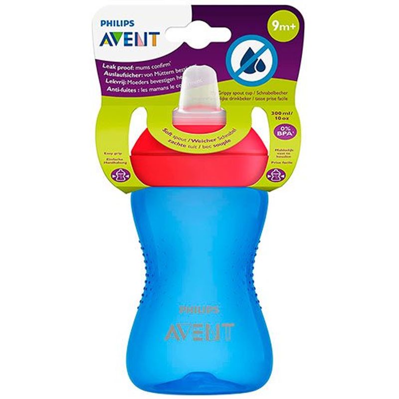 copo de transição avent bico de silicone azul 300ml