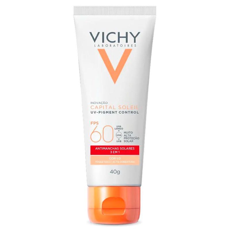 protetor solar facial vichy capital soleil uv-pigment control fps60 cor 1.0 40g