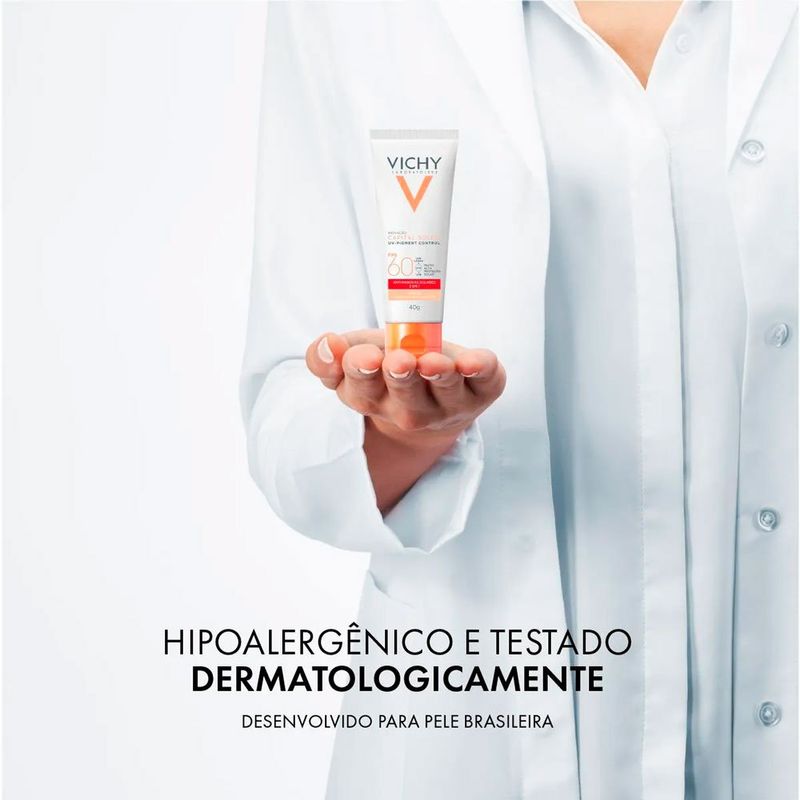 protetor solar facial vichy capital soleil uv-pigment control fps60 cor 1.0 40g