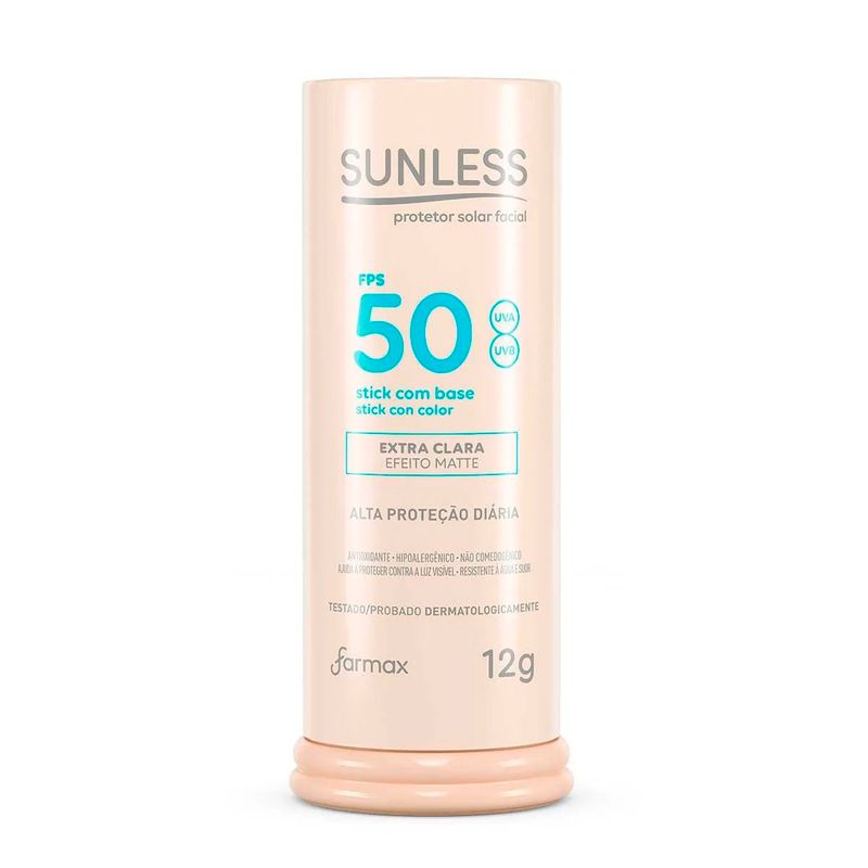 protetor solar facial sunless stick fps50 com base extra clara 12g