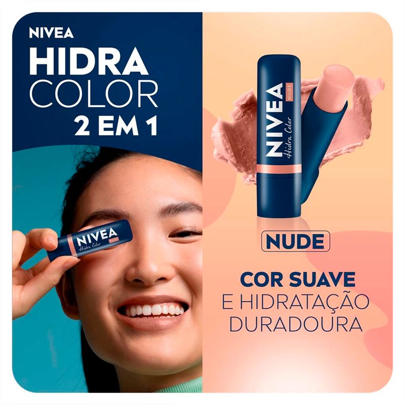 hidratante labial nivea hidra color 2 em 1 nude 4,8g