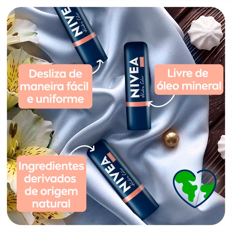 hidratante labial nivea hidra color 2 em 1 nude 4,8g