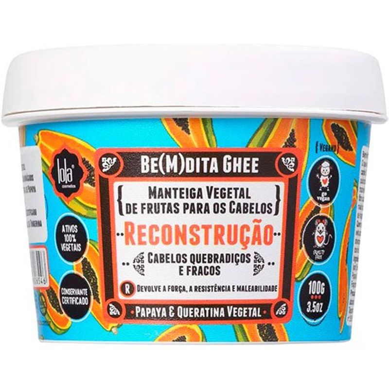 máscara de recuperação lola cosmetics be(m)dita ghee papaya e queratina vegetal 100g