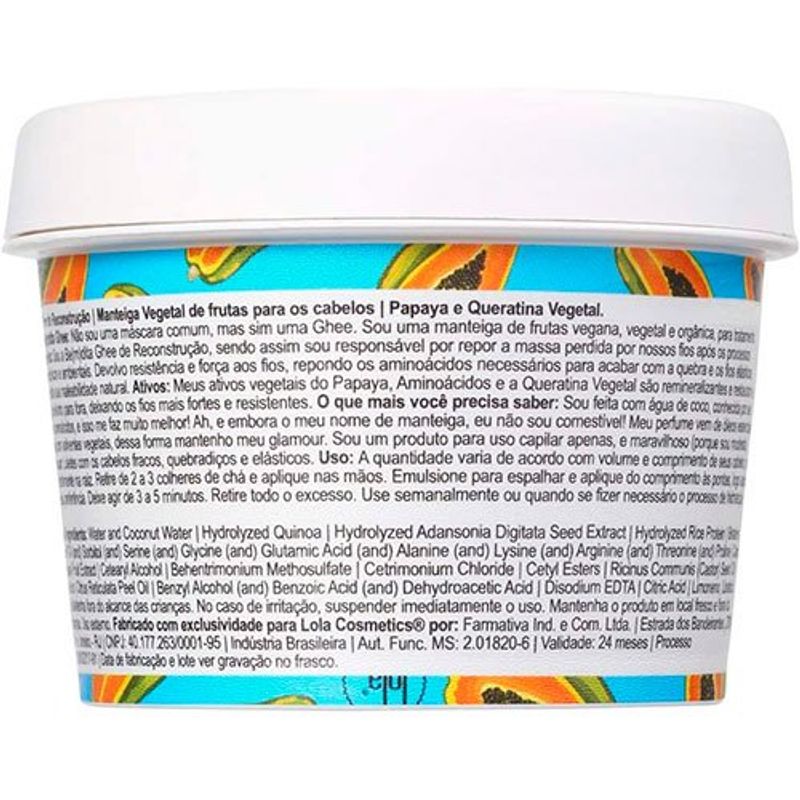 máscara de recuperação lola cosmetics be(m)dita ghee papaya e queratina vegetal 100g