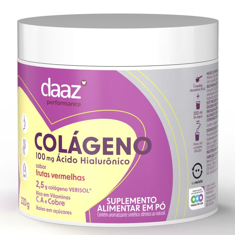 colágeno daaz com ácido hialurônico sabor frutas vermelhas 220g
