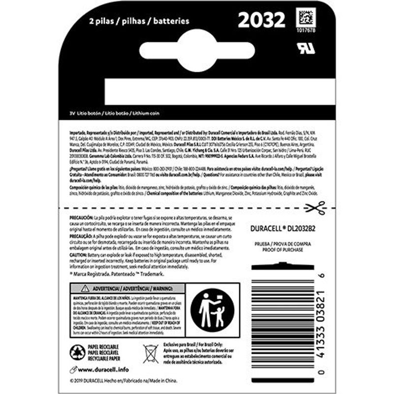 pilha moeda cr 2032 duracell 2 unidades