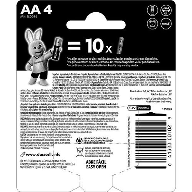 pilha alcalina aa pequena duracell 4 unidades