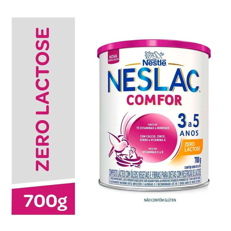 composto lácteo neslac comfor zero lactose nestlé de 3 a 5 anos 700g