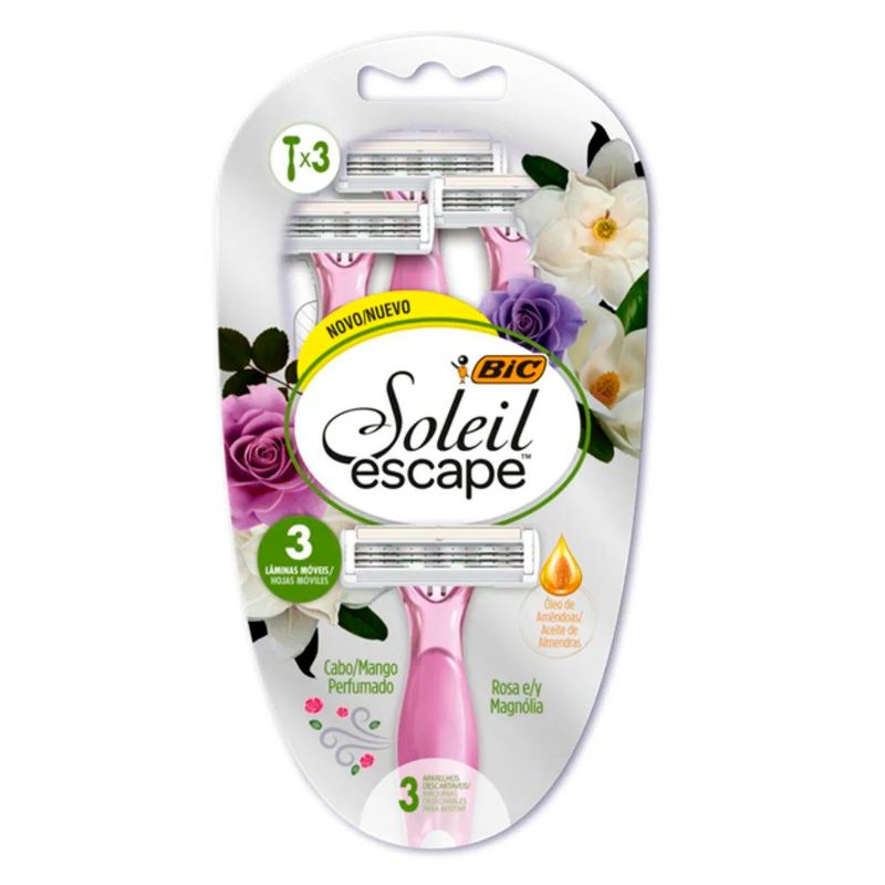 aparelho de depilar bic soleil escape rosa e magnólia 3 unidades