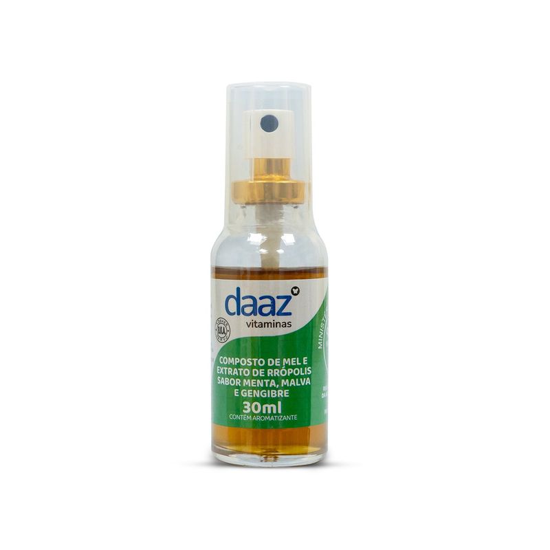 spray de mel e extrato de própolis daaz sabor menta , malva e gengibre 30ml