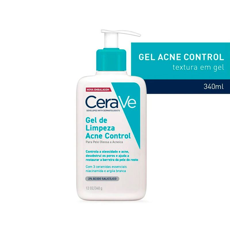 gel de limpeza cerave acne control pele oleosa a acneica 340g