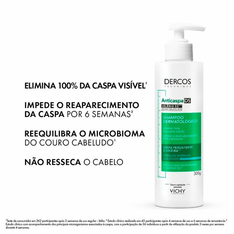 shampoo vichy dercos anticaspa ds cabelos normais a oleosos 300g