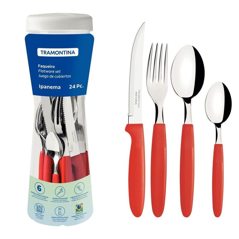 faqueiro 24 peças tramontina ipanema vermelho 23399791