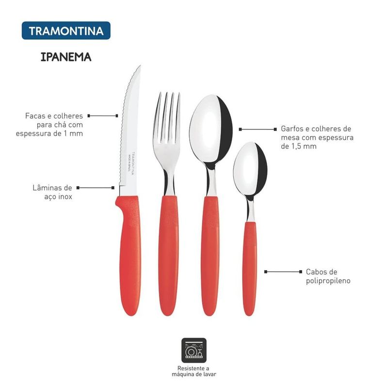 faqueiro 24 peças tramontina ipanema vermelho 23399791