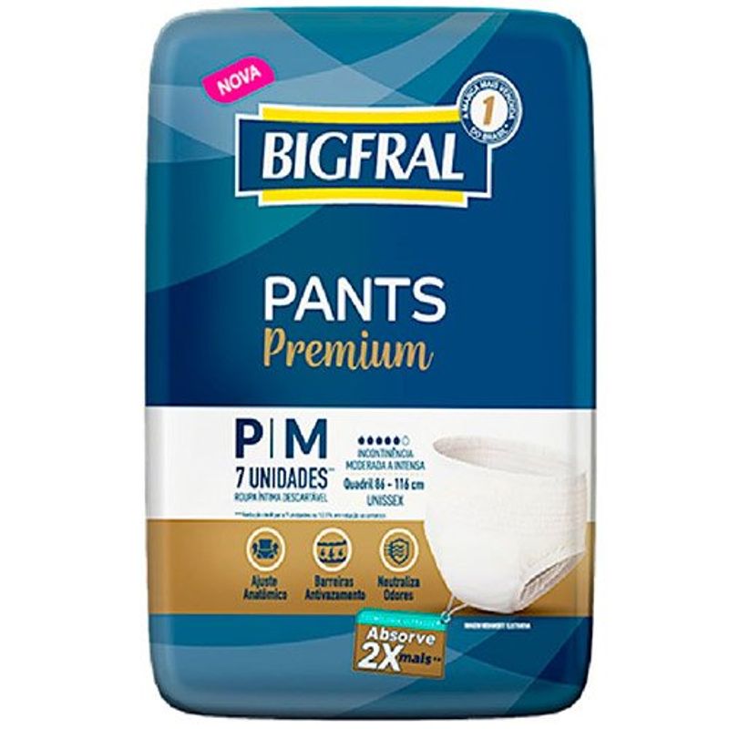 roupa íntima descartável bigfral pants premium tamanho p / m com 7 unidades