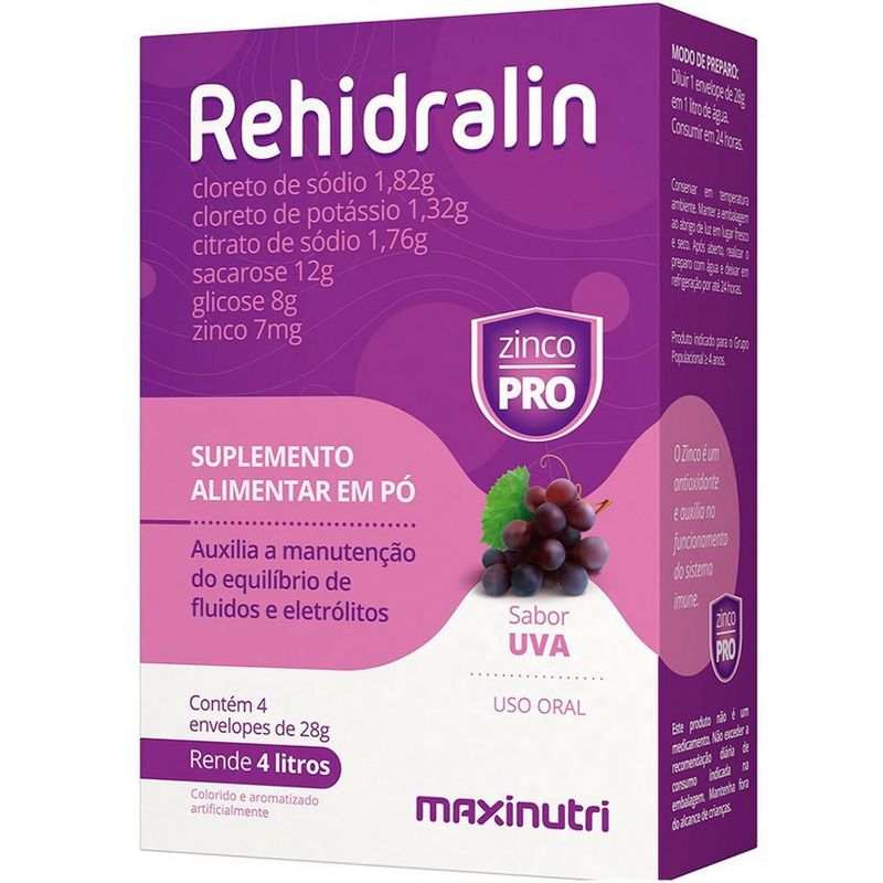 rehidralin 4 envelopes 28g sabor uva maxinutri