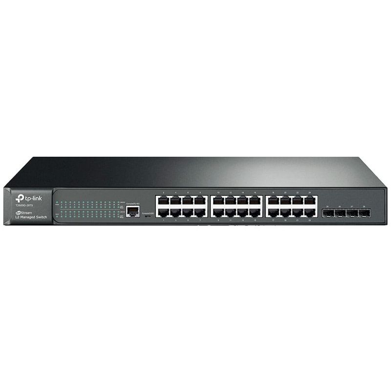 switch gerenciável tp-link l2 gigabit 24 portas 4 slots sfp jestream t2600g-28ts (mp)