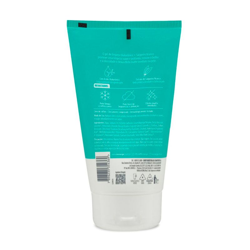 gel de limpeza facial monange anti-ressecamento ácido hialurônico e niacinamida 120g