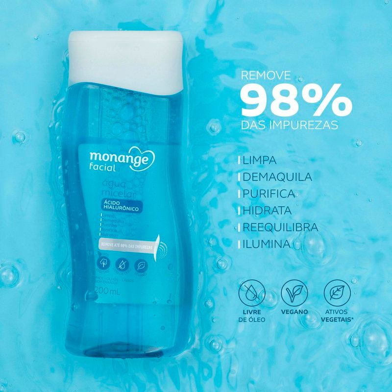 água micelar facial monange ácido hialurônico 200ml