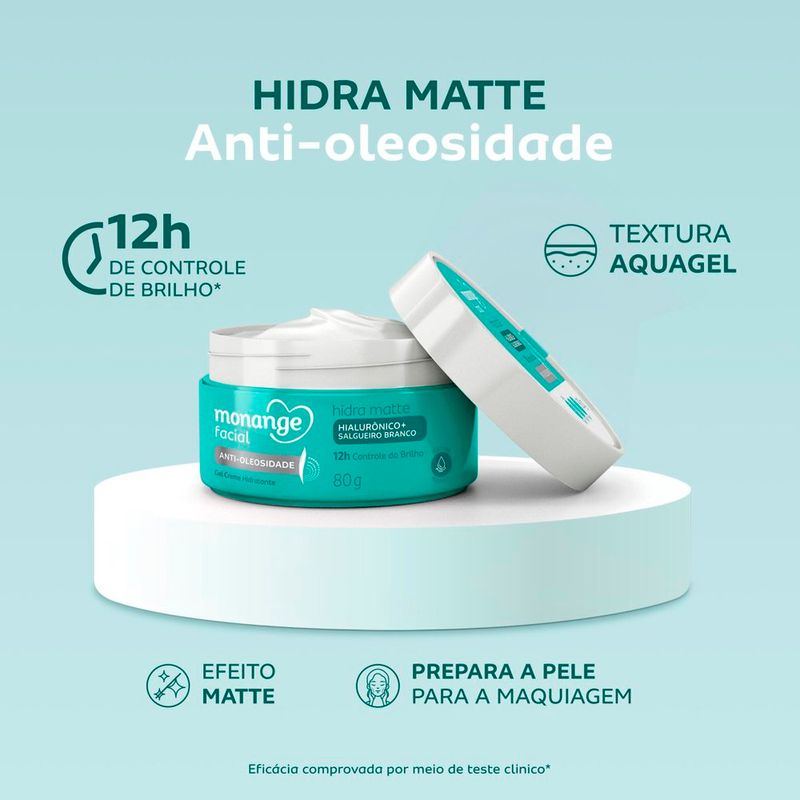 gel creme hidratante facial monange hidra matte anti-oleosidade 80g