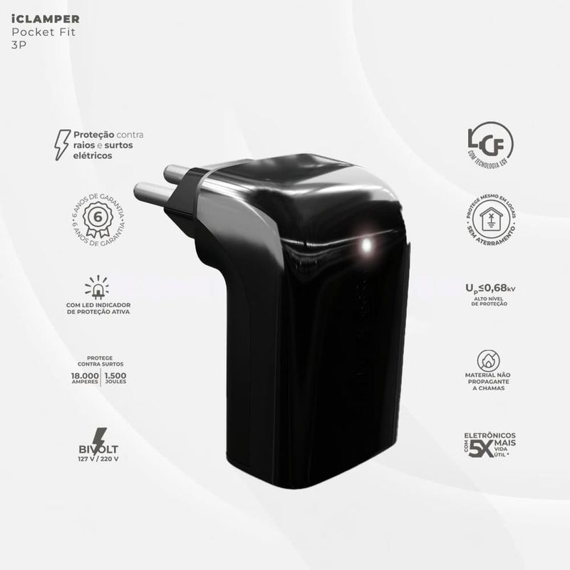 protetor contra surtos dps pocket fit 3 pinos clamper 10a bivolt preto (mp)