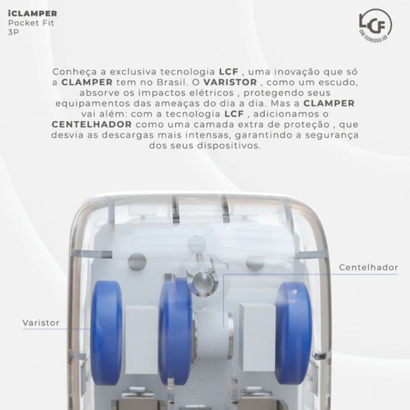 protetor contra surtos dps pocket fit 3 pinos clamper 20a bivolt transparente (mp)