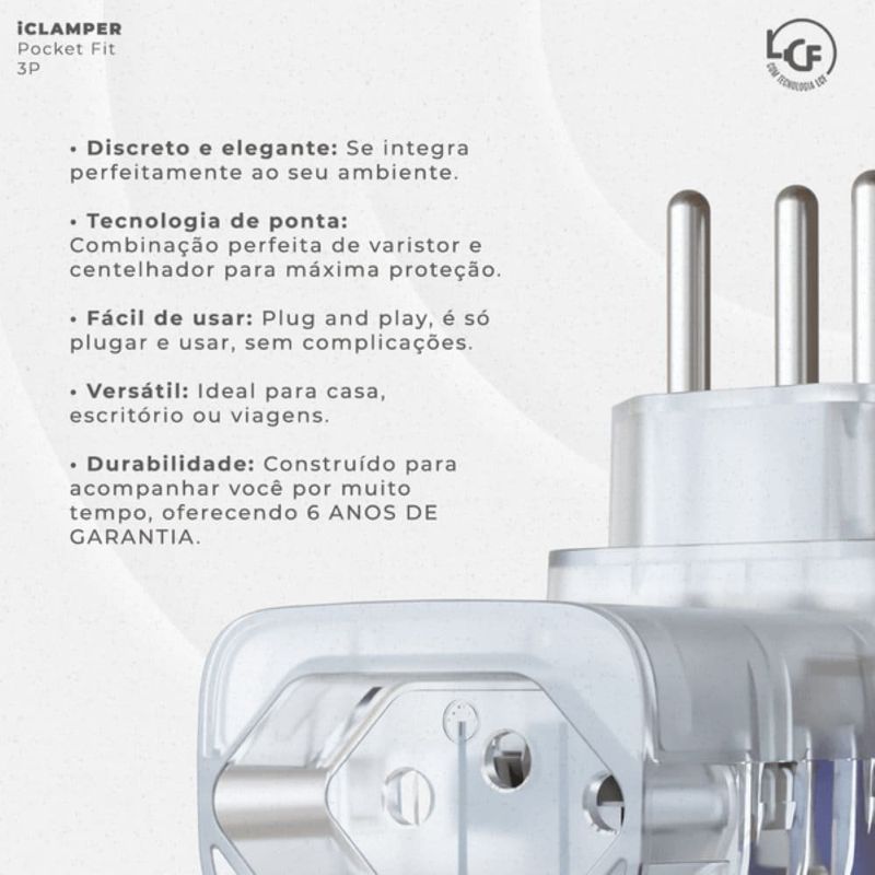 protetor contra surtos dps pocket fit 3 pinos clamper 20a bivolt transparente (mp)