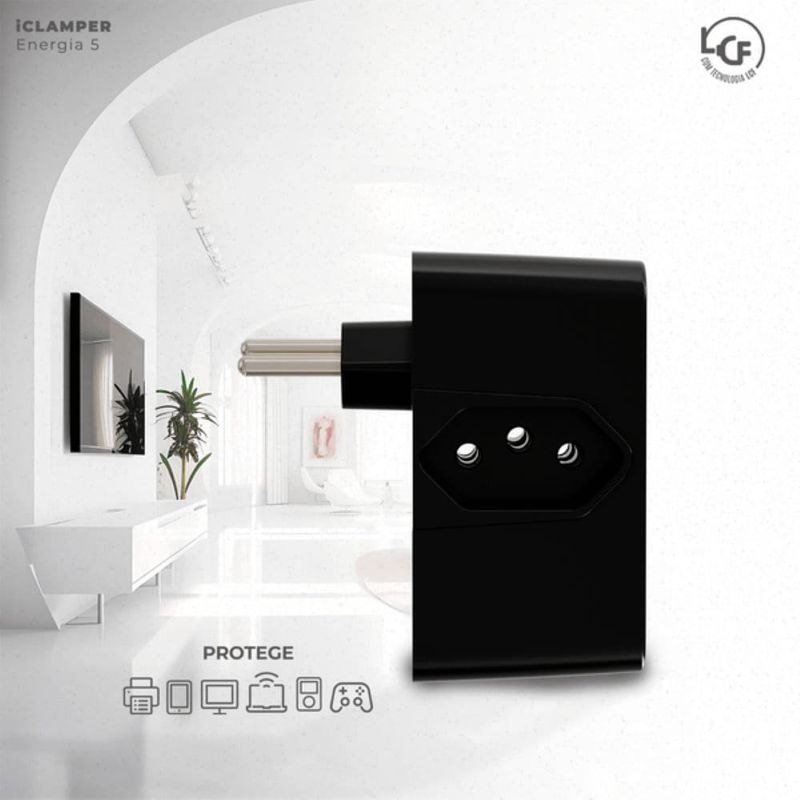 protetor contra surtos dps 3 tomadas 3 pinos clamper 10a bivolt preto (mp)