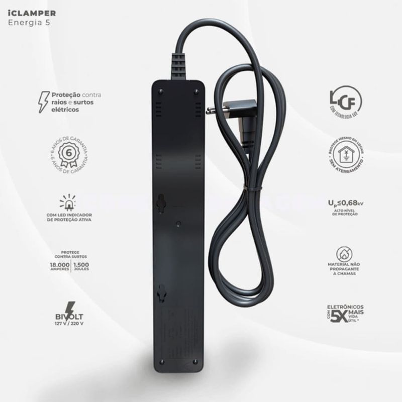 filtro de linha dps 5 tomadas 3 pinos clamper 10a bivolt preto (mp)
