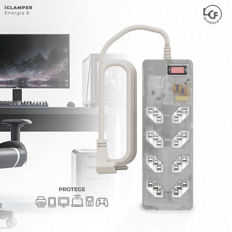 filtro de linha dps 8 tomadas 3 pinos clamper 10a bivolt transparente (mp)