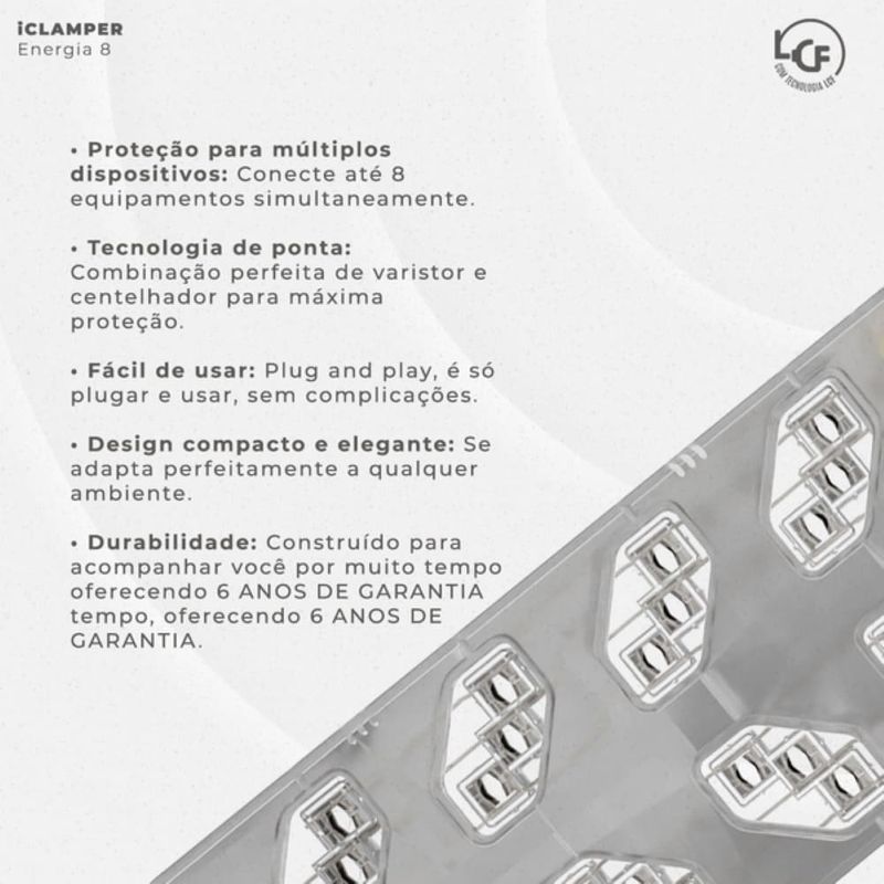 filtro de linha dps 8 tomadas 3 pinos clamper 10a bivolt transparente (mp)