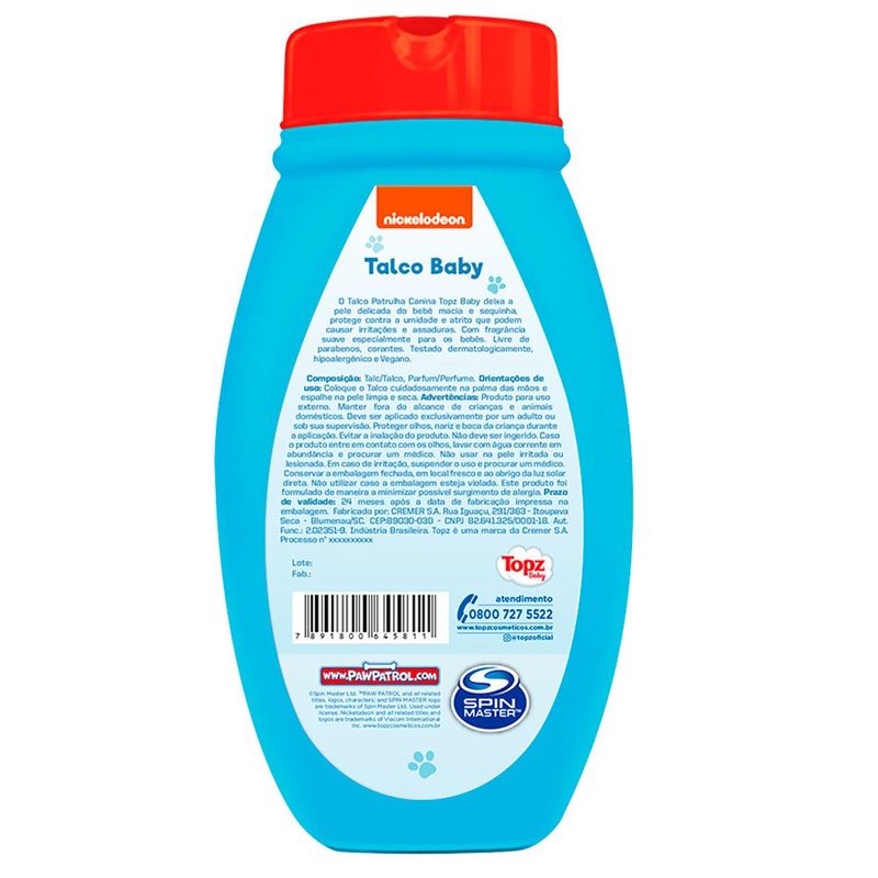 talco topz baby patrulha canina 200g