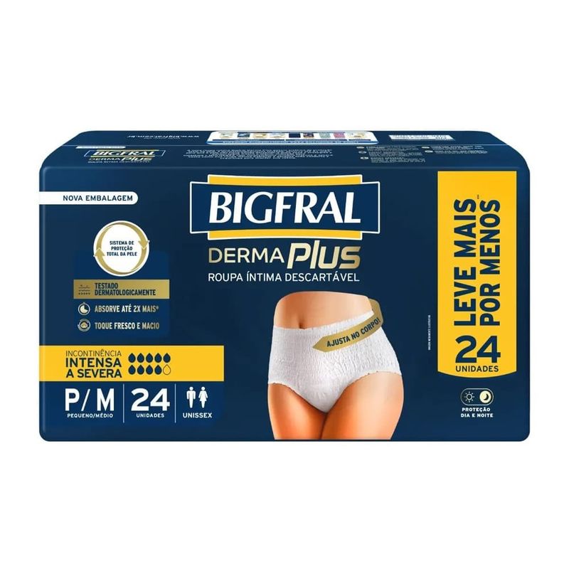roupa íntima bigfral derma plus p/m 24 unidades